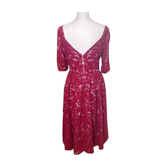 ASOS lace midi dress burgundy fit-flare wedding guest cocktail - Picture 4 of 12